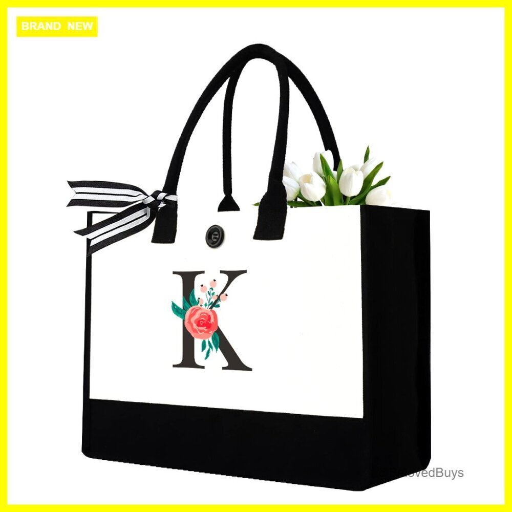 Large Personalized Canvas Tote Bag with Zipper Pouch and Button Closure